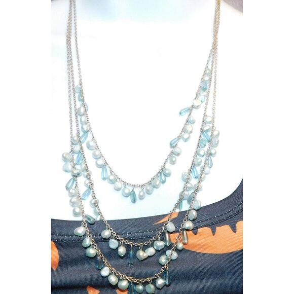 Whimsical Light Blue Pearl Beaded Layered Necklace - Picture 1 of 9